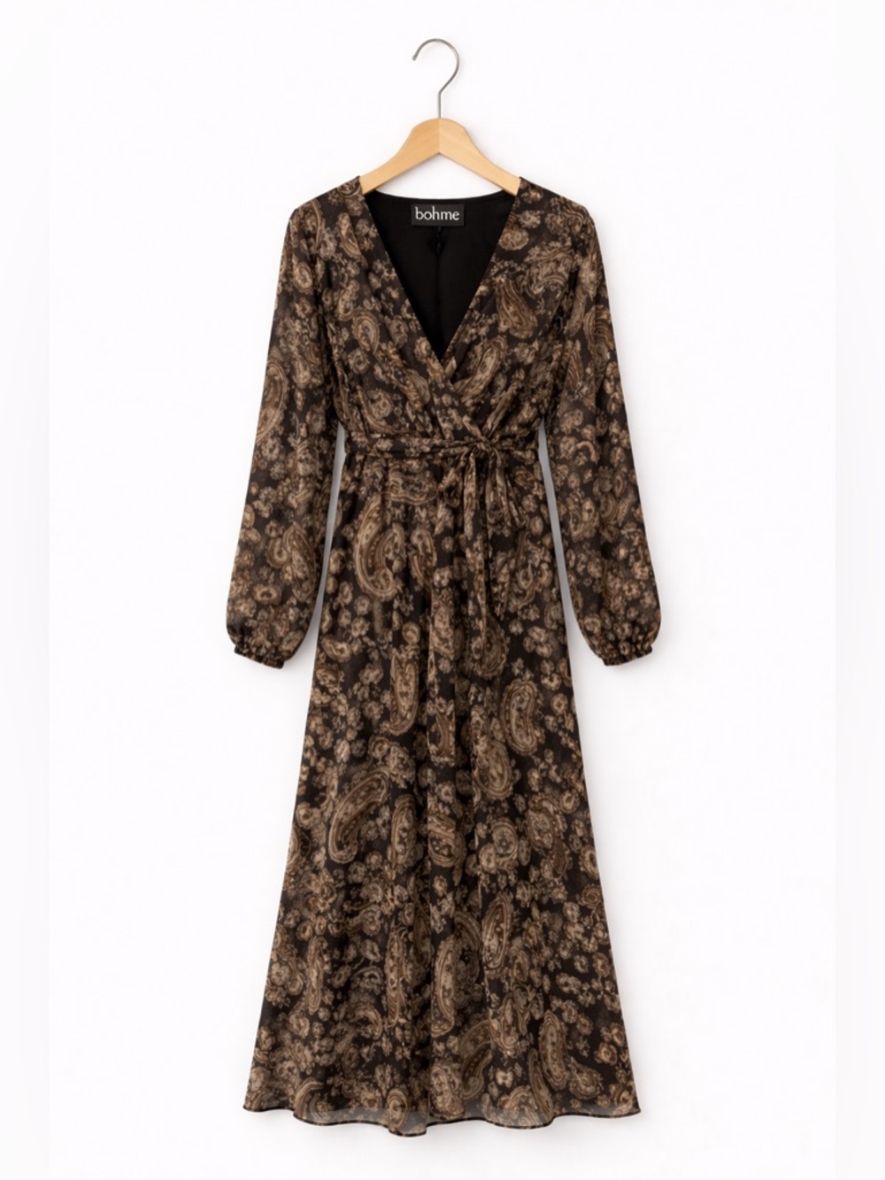 NWT bohme Brown Paisley Long-Sleeve Maxi Dress, S